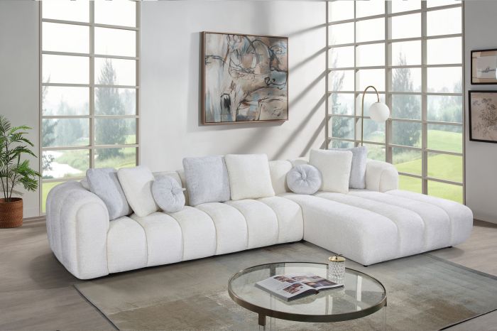 Canapé d'angle droit design en tissu blanc collection ELVIS