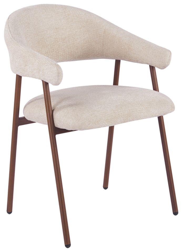 Chaise de salle à manger design revêtement en tissu beige et pieds en acier effet noyer L.56 x P.58.5 x H.81 cm collection ASPEN