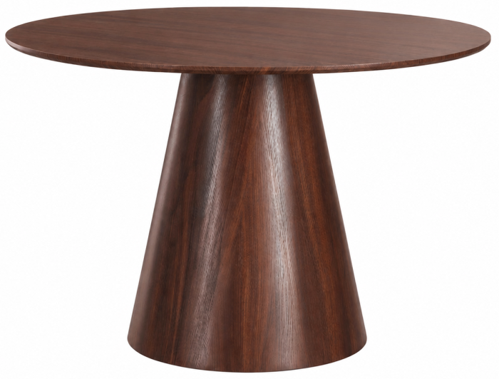 Table de salle à manger ronde design en MDF effet noyer D.120 x H.76 cm collection MARAIS