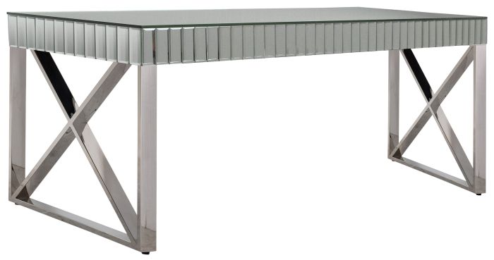 Table de salle à manger design plateau en miroir avec piètement en acier inoxydable poli L. 180 x P. 90 x H. 76 cm collection GALA