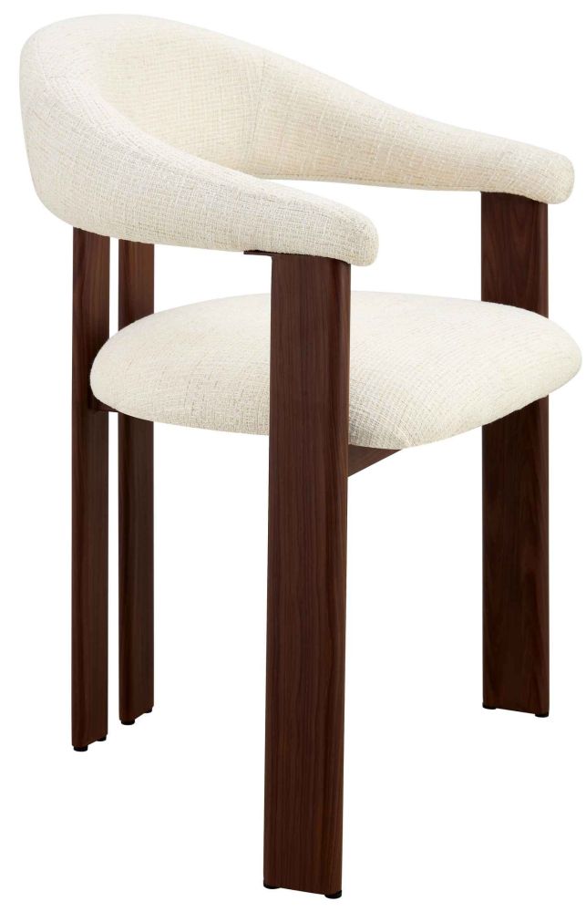 Chaise de salle à manger design revêtement en tissu beige et pieds en acier effet noyer L.58 x P.56 x H.81 cm collection SAKURA