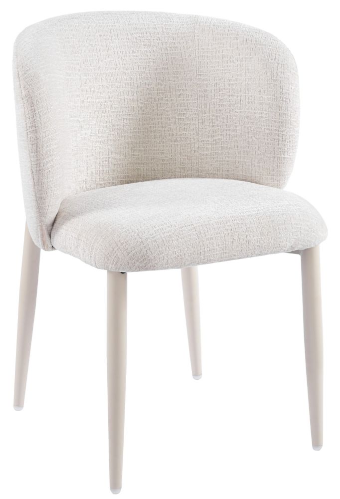 Chaise de salle à manger design revêtement en tissu blanc perle et pieds en acier effet noyer L.61 x P.61 x H.82 cm collection CAPRI