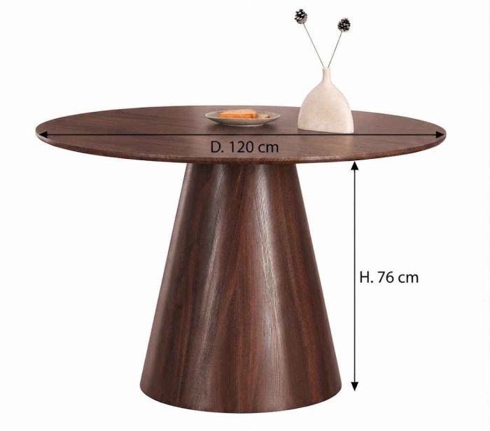 Table de salle à manger ronde design en MDF effet noyer D.120 x H.76 cm collection MARAIS