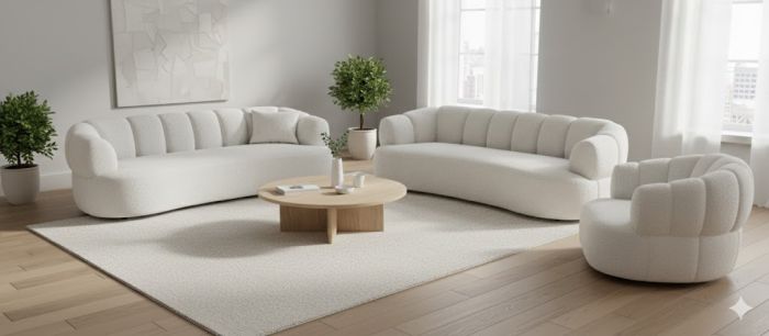 Ensemble canapés 3+3+1 design en tissu coloris beige collection CIRUS