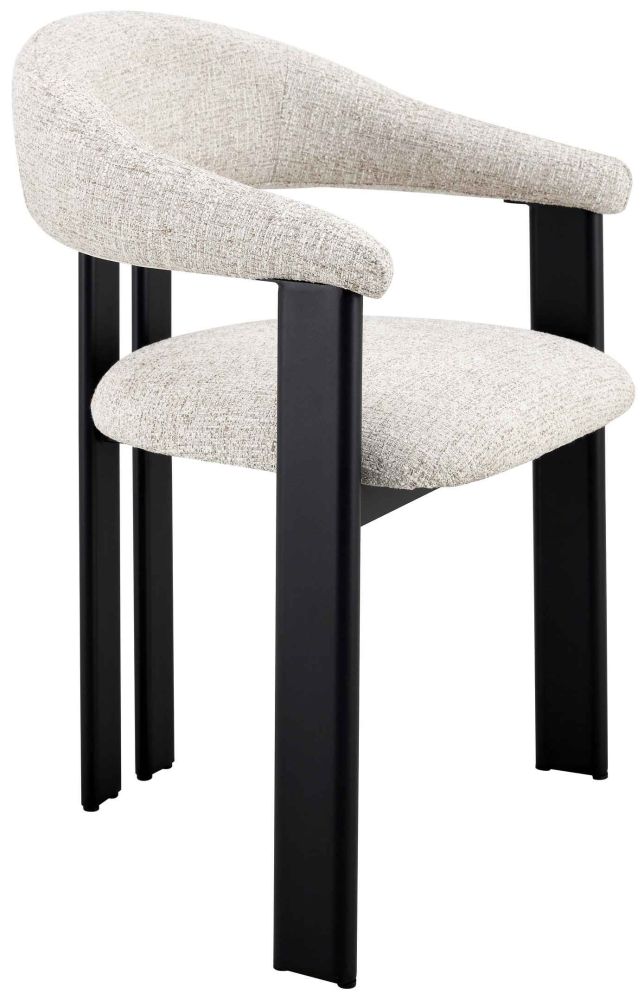 Chaise de salle à manger design revêtement en tissu beige et pieds en acier noir L.58 x P.56 x H.81 cm collection SAKURA