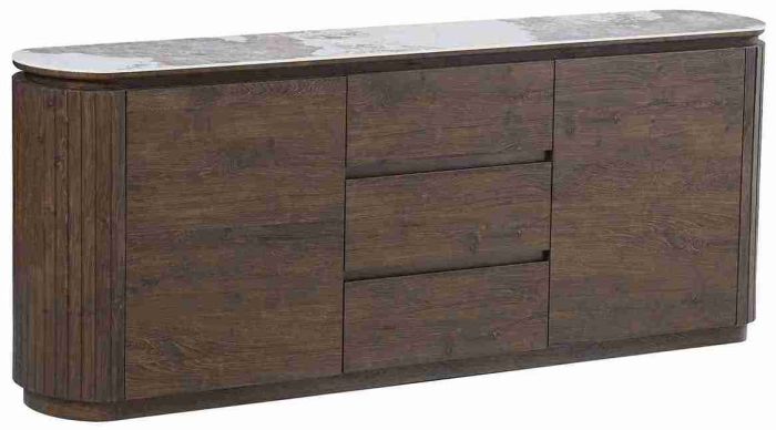 Buffet design en bois MDF coloris noyer avec plateau en céramique L. 200 x P. 40 x H. 80 cm collection MAYFAIR