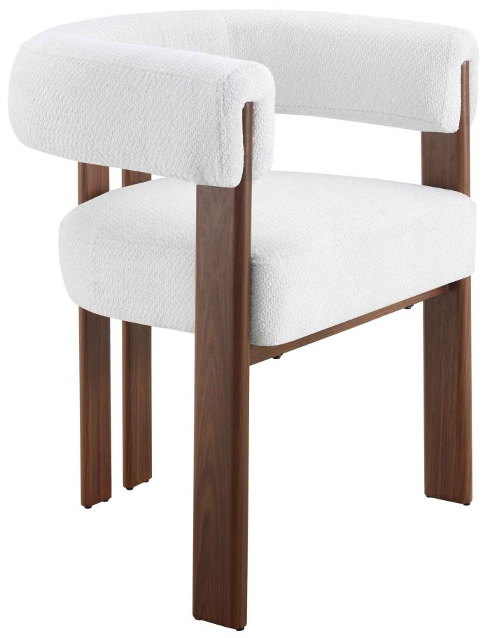 Chaise de salle à manger design revêtement en tissu blanc et pieds en acier effet noyer L.66 x P.56 x H.76 cm collection MIMOSA