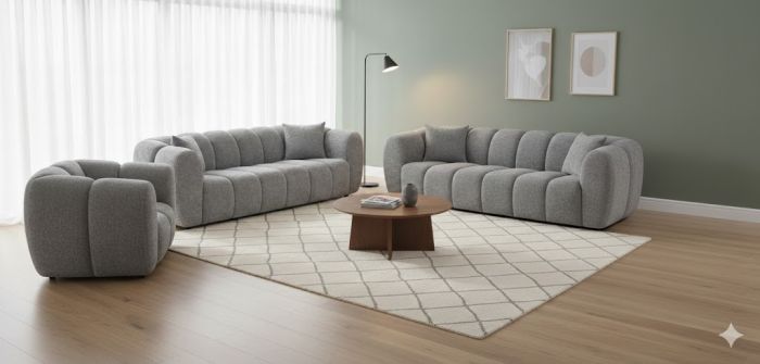 Ensemble canapés 3+3+1 design en tissu coloris gris collection TITAN