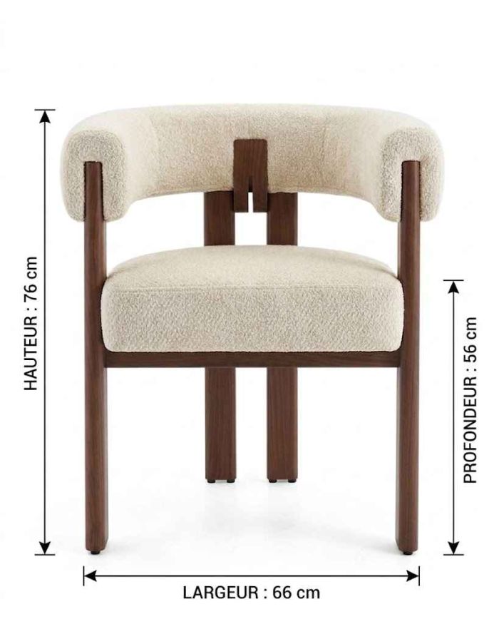 Chaise de salle à manger design revêtement en tissu beige et pieds en acier effet noyer L.66 x P.56 x H.76 cm collection MIMOSA