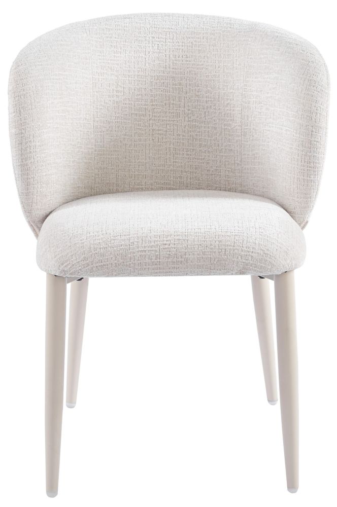 Chaise de salle à manger design revêtement en tissu blanc perle et pieds en acier effet noyer L.61 x P.61 x H.82 cm collection CAPRI