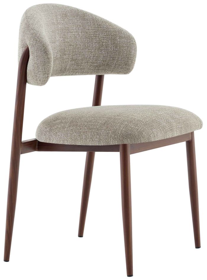 Chaise de salle à manger design revêtement en tissu taupe et pieds en acier effet noyer L.53 x P.59 x H.82 cm collection MARBELLA