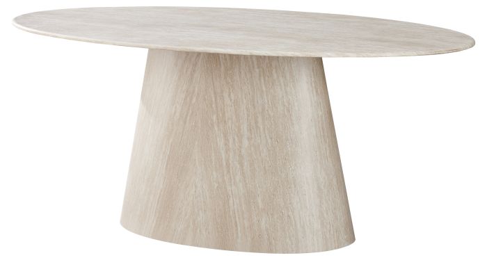 Table de salle à manger ovale design plateau en marbre artificiel et pieds en MDF coloris beige l L.200 x P.100 x H.76 cm collection DEBRA