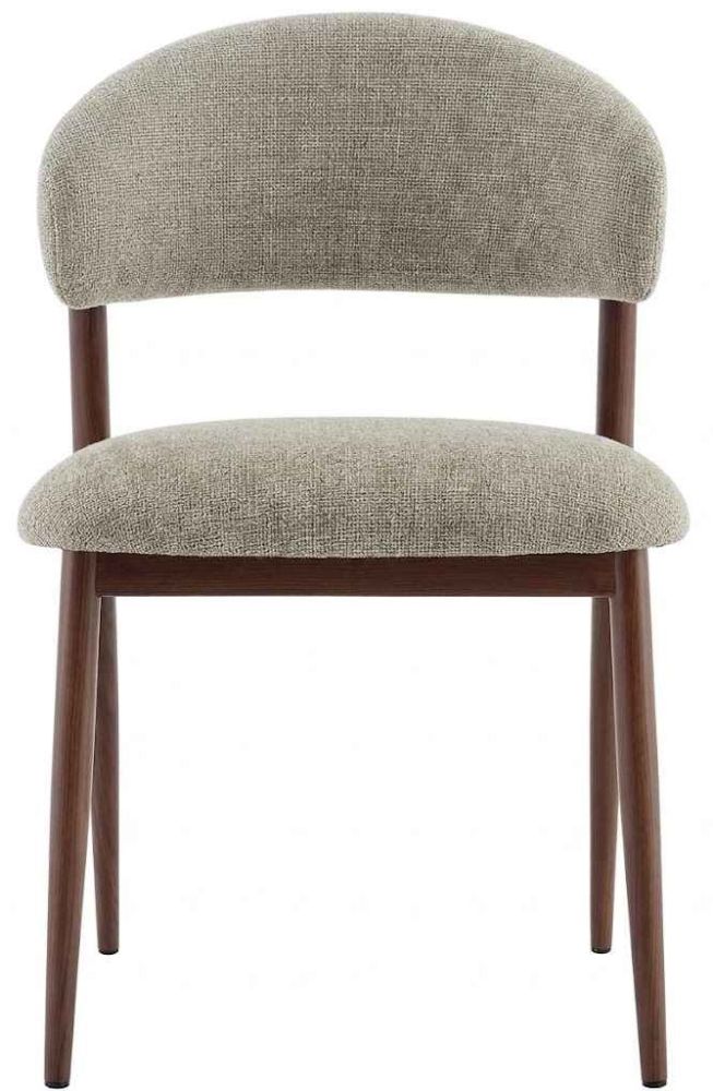 Chaise de salle à manger design revêtement en tissu taupe et pieds en acier effet noyer L.53 x P.59 x H.82 cm collection MARBELLA