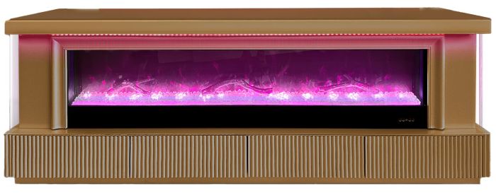 Meuble tv design avec cheminée artificielle intégrée en bois MDF et miroir bronze L.200 x P.40 x H.70 cm collection LOLA