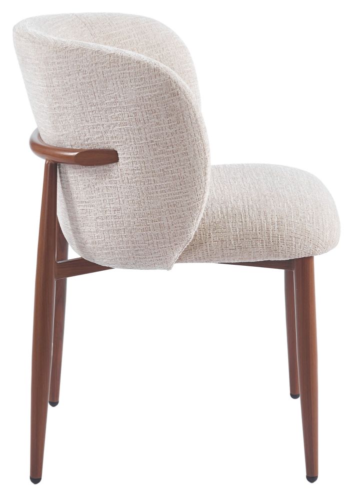 Chaise de salle à manger design revêtement en tissu beige et pieds en acier effet noyer L.61 x P.61 x H.82 cm collection CAPRI