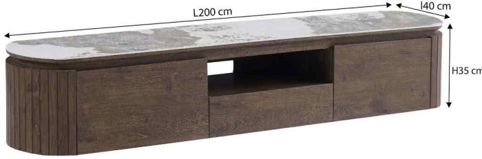 Meuble tv design en MDF coloris noyer avec plateau en céramique L.200 x P.40 x H.35 cm collection MAYFAIR