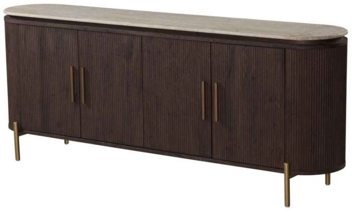 Buffet design en bois MDF coloris noyer avec plateau en céramique L. 200 x P. 45 x H. 80 cm collection SOHO