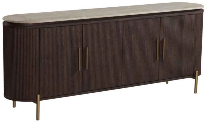 Buffet design en bois MDF coloris noyer avec plateau en céramique L. 200 x P. 45 x H. 80 cm collection SOHO
