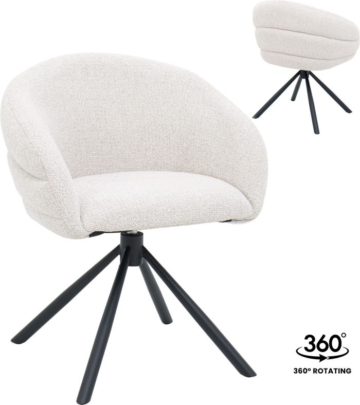 Chaise de salle à manger design rotatives à 360° revêtement en tissu beige avec piétement en acier noir L.58 x P.65 x H.79 cm collection GRANADA
