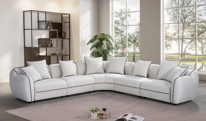 Canapé d'angle réversible design en tissu beige collection PRINCE