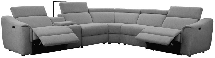 Canapé d'angle reversible à relax électrique design en tissu coloris gris fumé L.340 x P.300 x H.105 cm collection Caserta