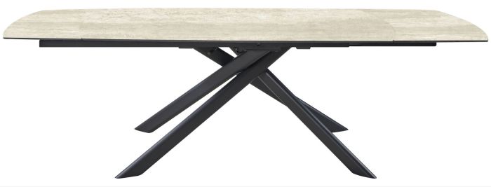 Table de salle à manger extensible design plateau en pierre frittée beige et pieds en acier coloris noir L.160-240 x P.90 x H.75 cm collection EMILIA