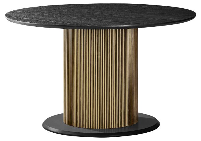 Table de salle à manger ronde design plateau en MDF Veneer et pieds en MDF Veneer coloris Noir et Doré D.130 x H.76 cm collection FLORA