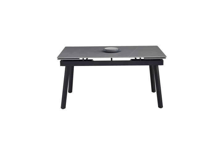 Table de salle à manger design plateau en céramique et pieds en acier coloris noir et gris L.150/210 x P.90 x H.76 cm collection NIKOS