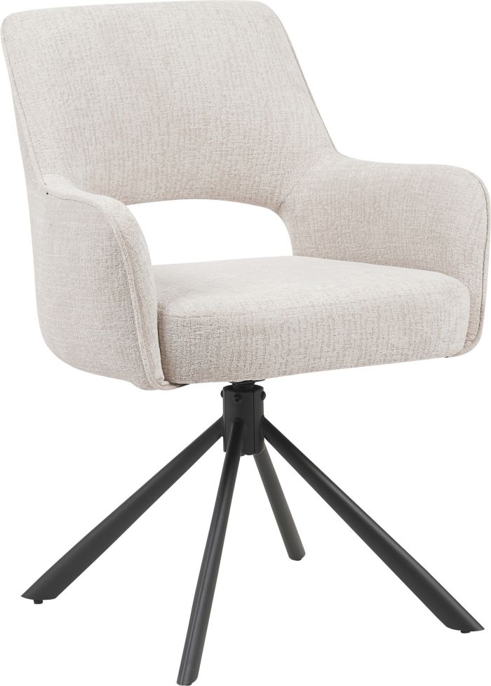 Chaise de salle à manger rotatives à 360° design revêtement en tissu taupe avec piétement en acier noir avec des ressorts ensachés L.73 x P. 58 x H.62 cm collection SAMOS