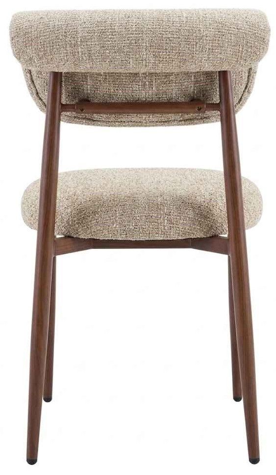Chaise de salle à manger design revêtement en tissu taupe et pieds en acier effet noyer L.48 x P.58.5 x H.80.5 cm collection RAVELLO