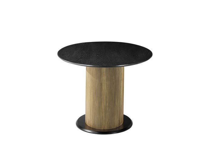 Table de salle à manger ronde design plateau en MDF Veneer et pieds en MDF Veneer coloris Noir et Doré D.130 x H.76 cm collection FLORA