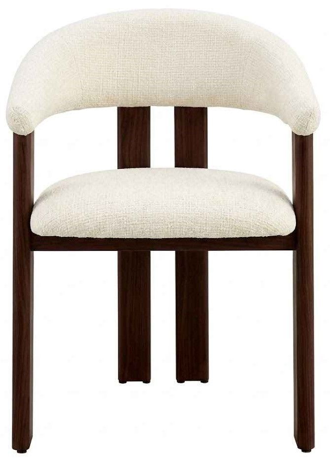Chaise de salle à manger design revêtement en tissu beige et pieds en acier effet noyer L.58 x P.56 x H.81 cm collection SAKURA