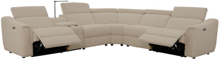 Canapé d'angle reversible à relax électrique design en tissu taupe L.340 x P.300 x H.105 cm collection Caserta