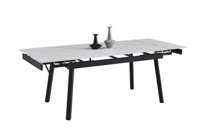 Table de salle à manger design plateau en céramique et pieds en acier coloris Noir et Blanc L.150/210 x P.90 x H.76 cm collection NIKOS