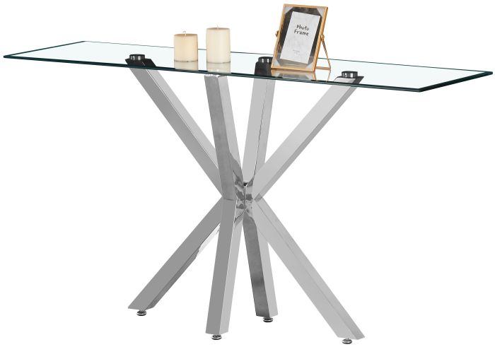Console design plateau en miroir avec piètement en acier inoxydable poli collection RUSSO L. 150 x P. 45 x H. 80 cm