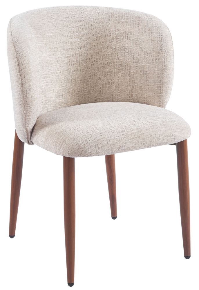 Chaise de salle à manger design revêtement en tissu beige et pieds en acier effet noyer L.61 x P.61 x H.82 cm collection CAPRI