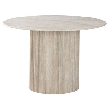 Ronde design eettafel met blad van kunstmarmer en beige MDF-poten, 120 x 76 cm, DEBRA collectie
