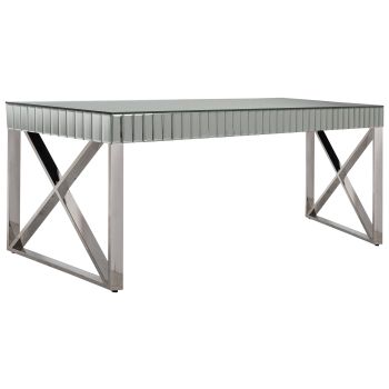 Design eettafel met spiegelend blad en gepolijst roestvrijstalen onderstel, L. 180 x B. 90 x H. 76 cm, GALA collectie