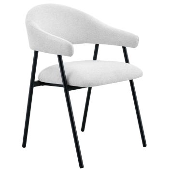 Design eetkamerstoel met witte stoffen bekleding en zwarte stalen poten, B.56 x D.58,5 x H.81 cm, ASPEN collectie