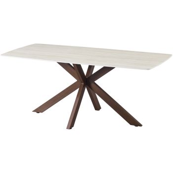 Design eettafel met beige krasbestendig keramisch blad en metalen poten met walnootlook, L.180 x B.90 x H.76 cm, ONTARIO collectie