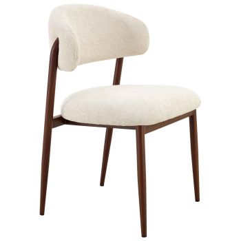 Chaise de salle à manger design revêtement en tissu beige et pieds en acier effet noyer L.53 x P.59 x H.82 cm collection MARBELLA