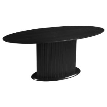 Ovale design eettafel met zwart gefineerd MDF-blad en poten, L.200 x B.100 x H.76 cm, FLORA collectie