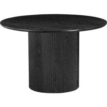 Ronde design eettafel met blad en poten van MDF-fineer in zwart, diameter 120 x hoogte 76 cm, WILMA collectie