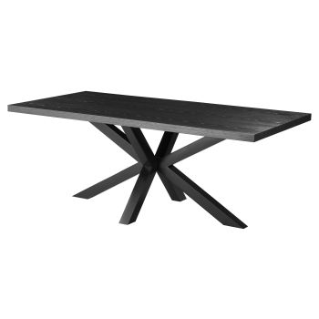 Design eettafel met blad van MDF-fineer en zwarte stalen poten, L.200 x B.100 x H.76 cm, ELIZA collectie