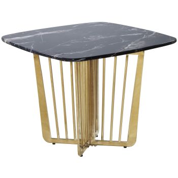 Design bijzettafel met zwart marmeren blad en gouden stalen onderstel, B 65 x D 65 x H 52 cm, FASTRO collectie