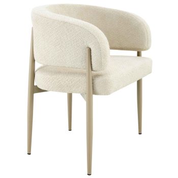 Design eetkamerstoel met beige stoffen bekleding en beige stalen poten, B.65 x D.54 x H.78 cm, LOTUS collectie