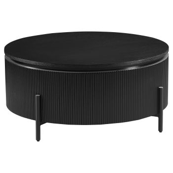 Ronde design salontafel met blad van MDF-fineer en zwarte stalen poten, Ø 90 x H 43 cm, GUSTA collectie