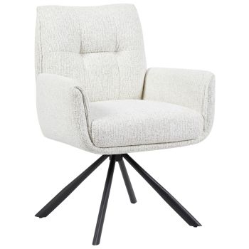 Design eetkamerstoel met beige stoffen bekleding en zwarte stalen poten, B 62 x D 66 x H 90 cm, SUZY collectie