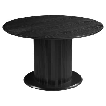 Ronde design eettafel met zwart gefineerd MDF-blad en poten, diameter 130 x hoogte 76 cm, FLORA-collectie