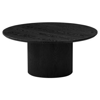 Ronde design salontafel met blad en poten van gefineerd MDF in zwart, diameter 100 x hoogte 45 cm, WILMA collectie